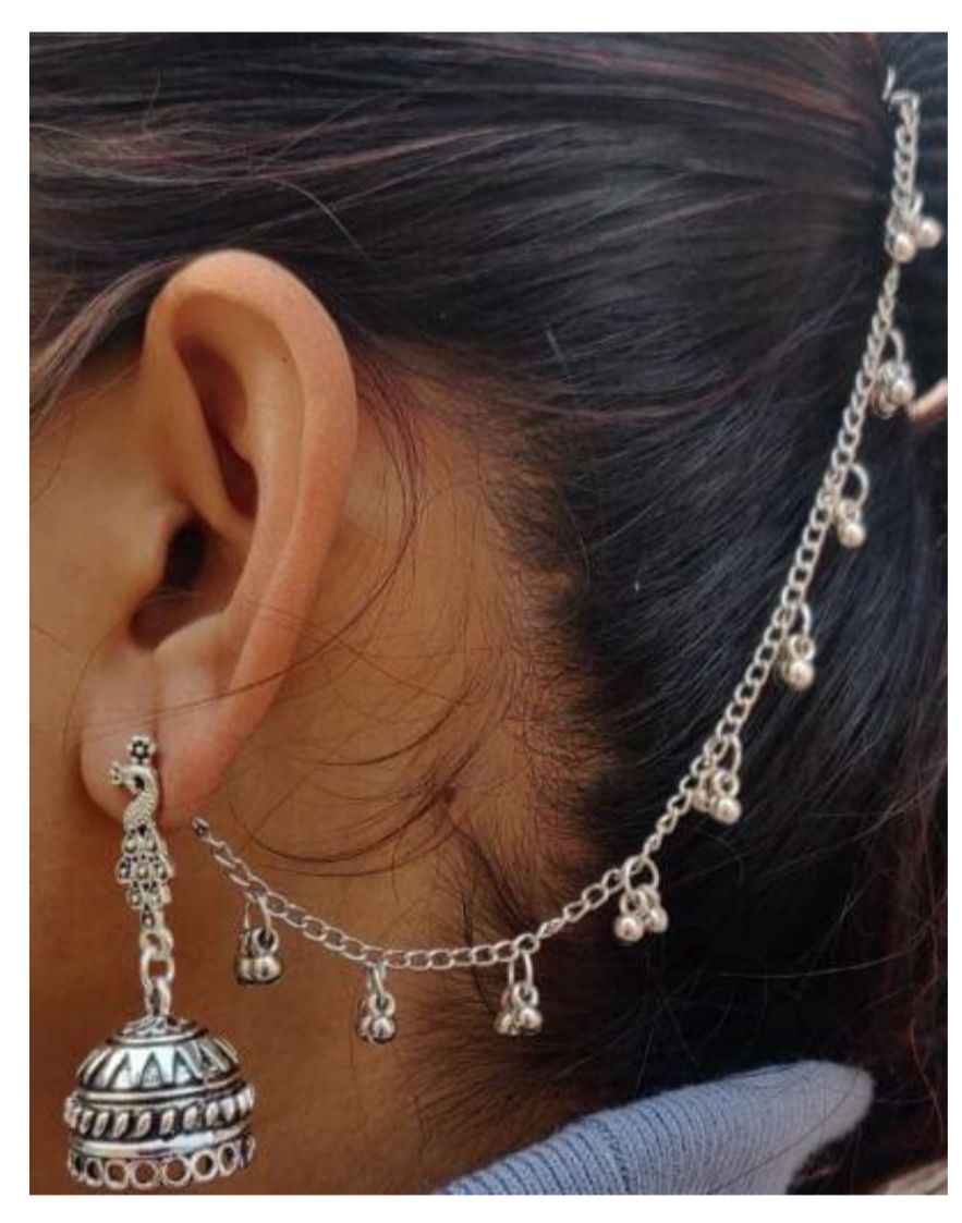 German Silver Earchain Stud Jhumki in Germany
