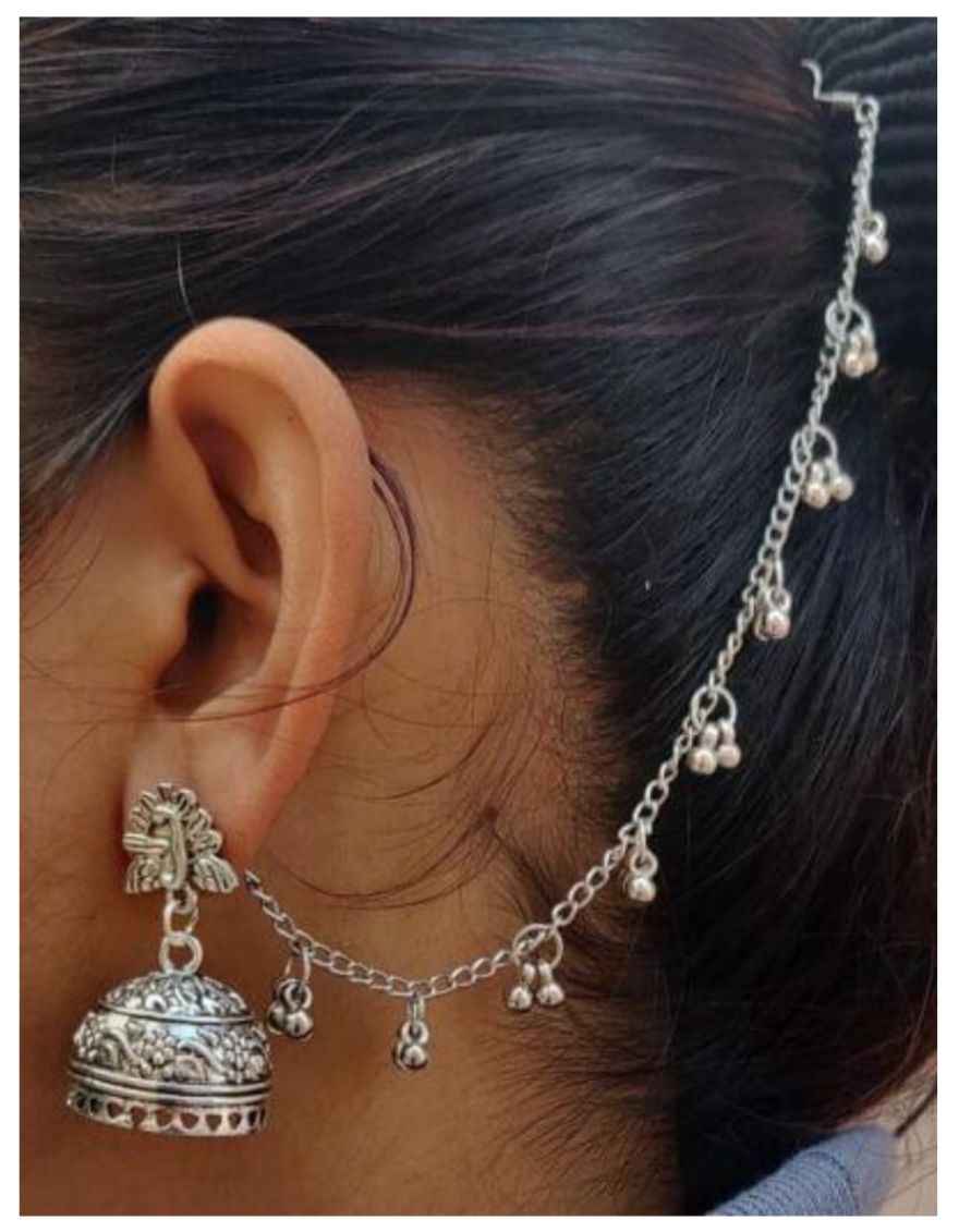 German Silver Earchain Stud Jhumki in Germany