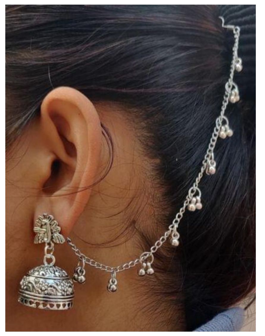 German Silver Earchain Stud Jhumki in Germany