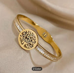 Retro Life Tree incelet Chunky Gold Bracelet Rhinestone Cuff Bracelet For Women in Munich