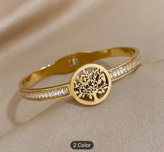 Retro Life Tree incelet Chunky Gold Bracelet Rhinestone Cuff Bracelet For Women in Munich