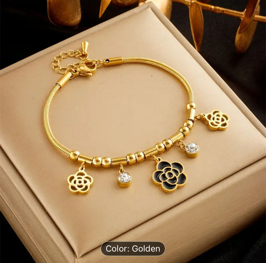 Beaded Zircon Stone Heart Eye Charm Thick Snake Chain Bracelets For Women in Germany