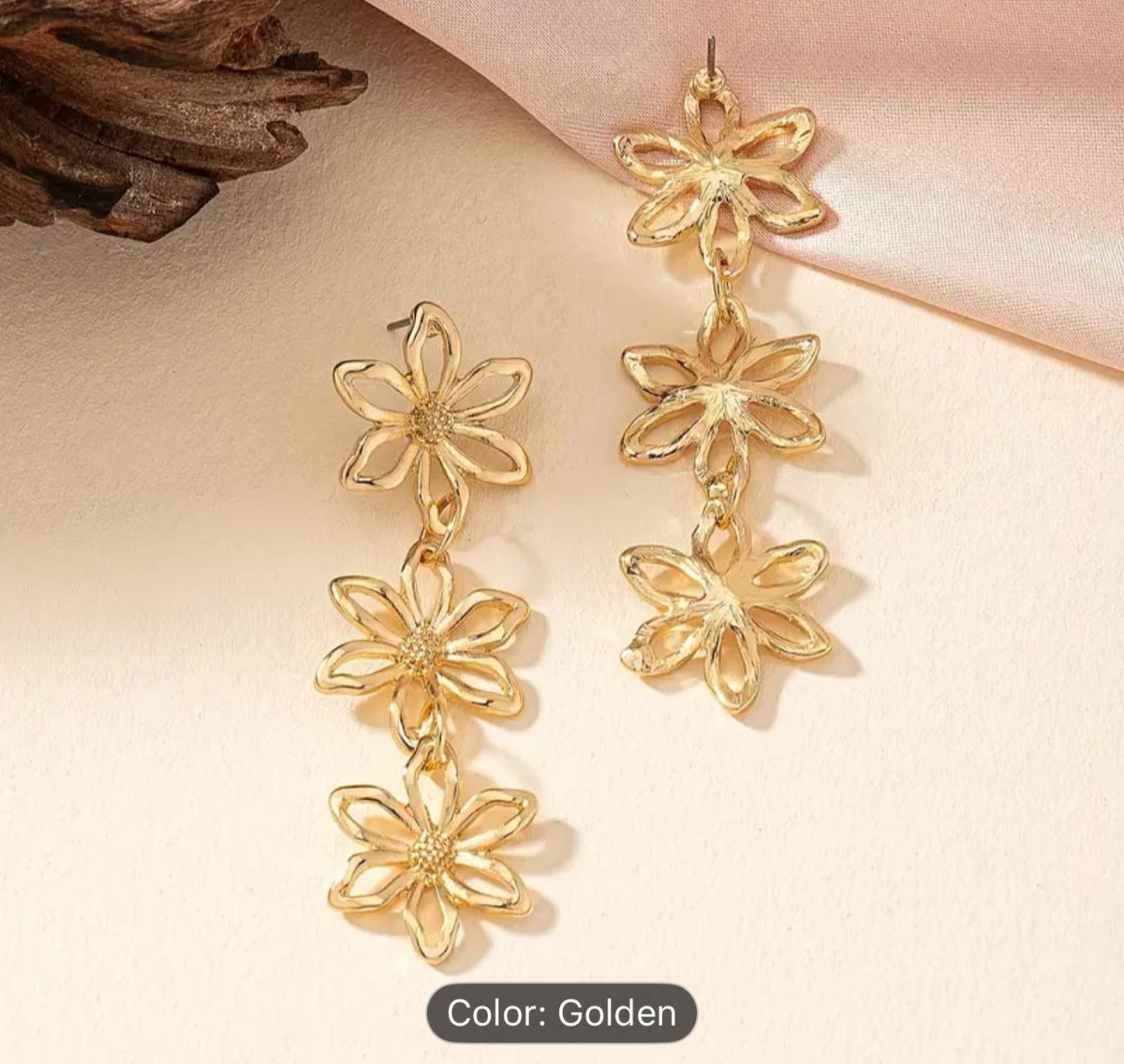 Golden Hollow Flower Design Long Dangle Earrings in Berlin