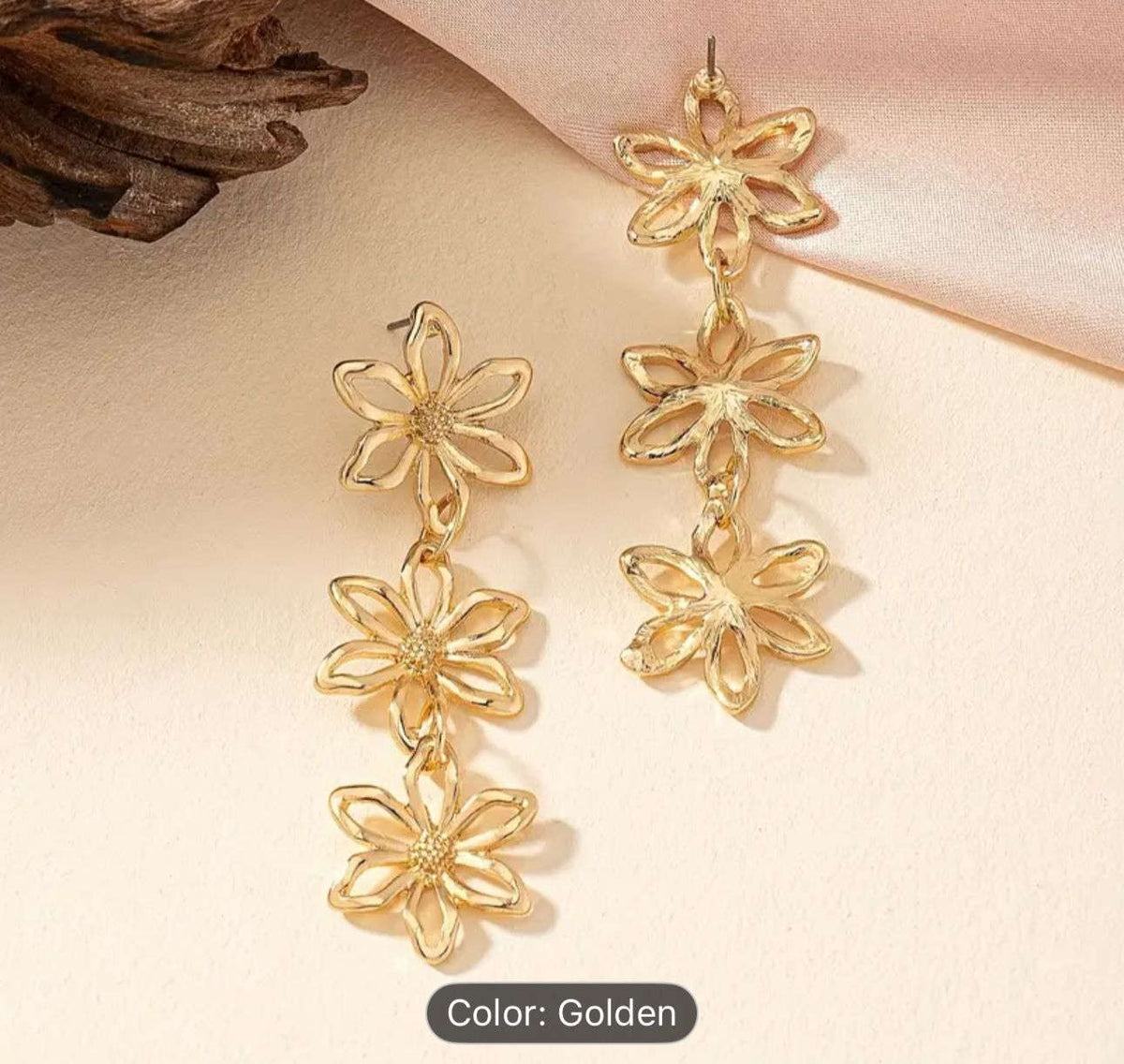 Golden Hollow Flower Design Long Dangle Earrings in Berlin Namma Markt