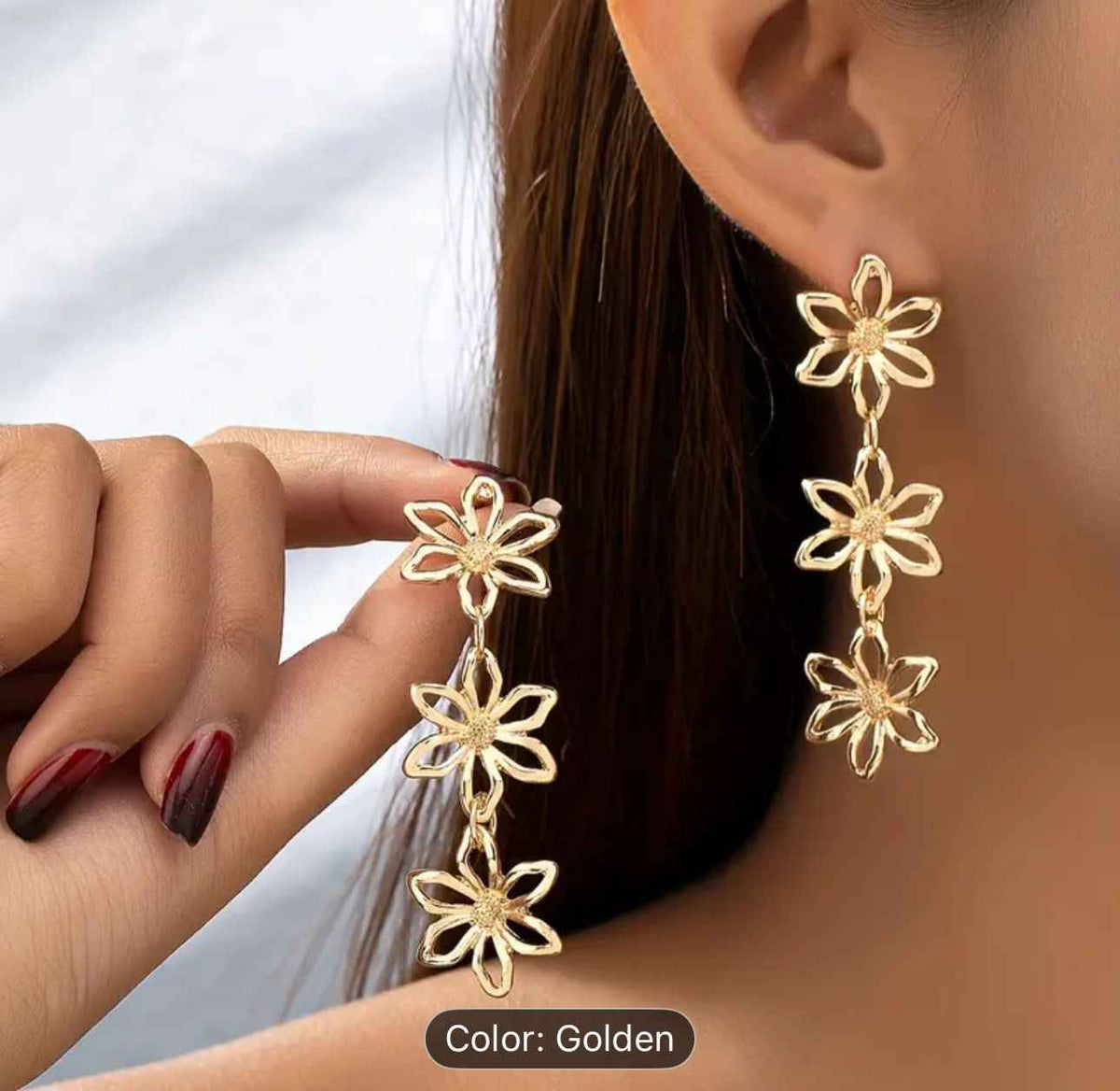 Golden Hollow Flower Design Long Dangle Earrings in Berlin