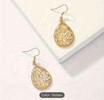 Hollow Golden Flower Pattern Teardrop Dangle Earrings in Germany