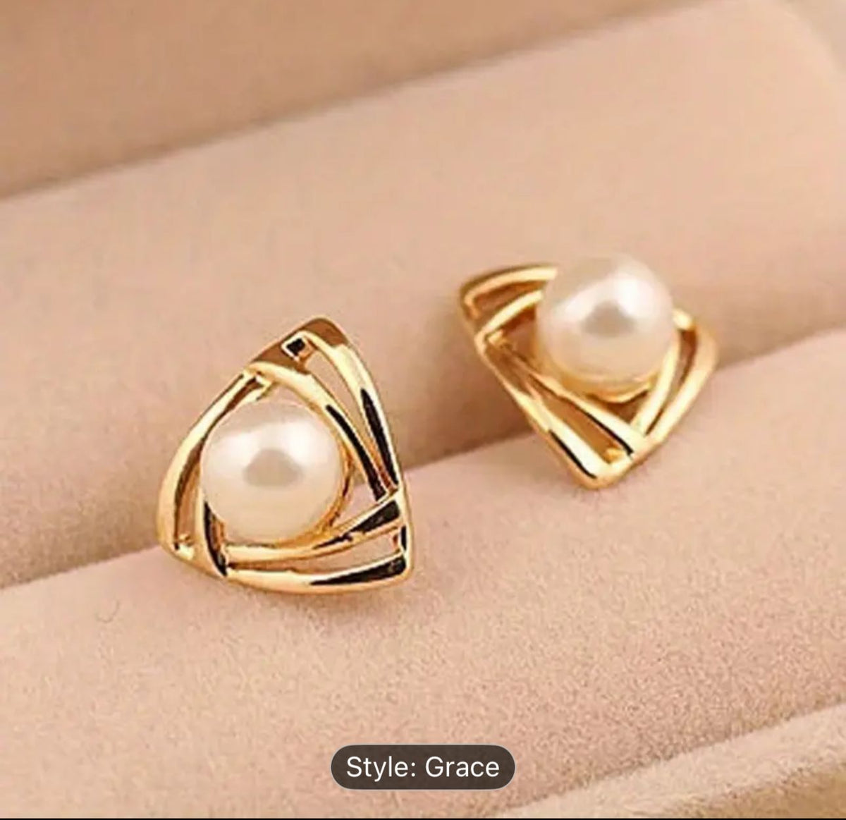 Hollow Triangle Gold Faux Pearl Decor Elegant Stud Earrings for Women in Germany
