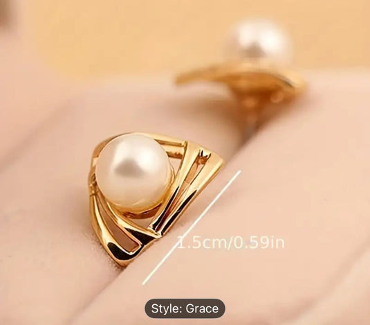 Hollow Triangle Gold Faux Pearl Decor Elegant Stud Earrings for Women in Germany