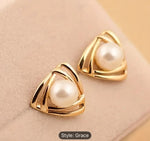 Hollow Triangle Gold Faux Pearl Decor Elegant Stud Earrings for Women in Germany