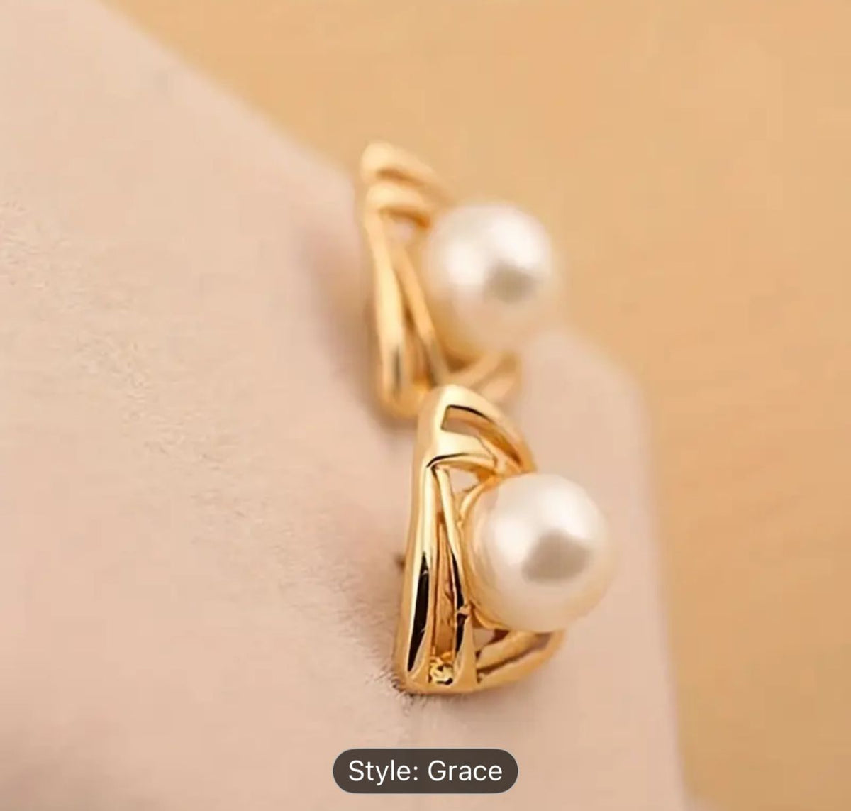 Hollow Triangle Gold Faux Pearl Decor Elegant Stud Earrings for Women in Germany