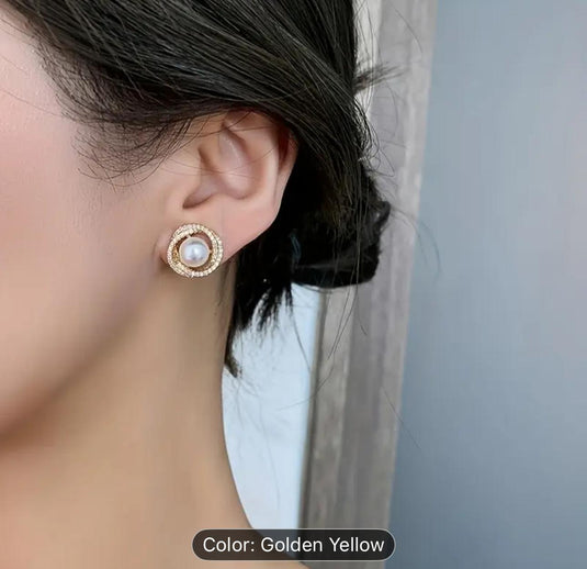 Round Pearl Zircon Korean Earrings in Germany