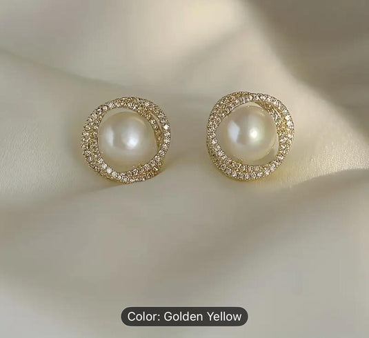 Round Pearl Zircon Korean Earrings in Germany