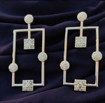 Unique Handmade Brass Black Plated Rectangle Shape Round Stud Dangler Earring in Munich