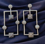 Unique Handmade Brass Black Plated Rectangle Shape Round Stud Dangler Earring in Germany