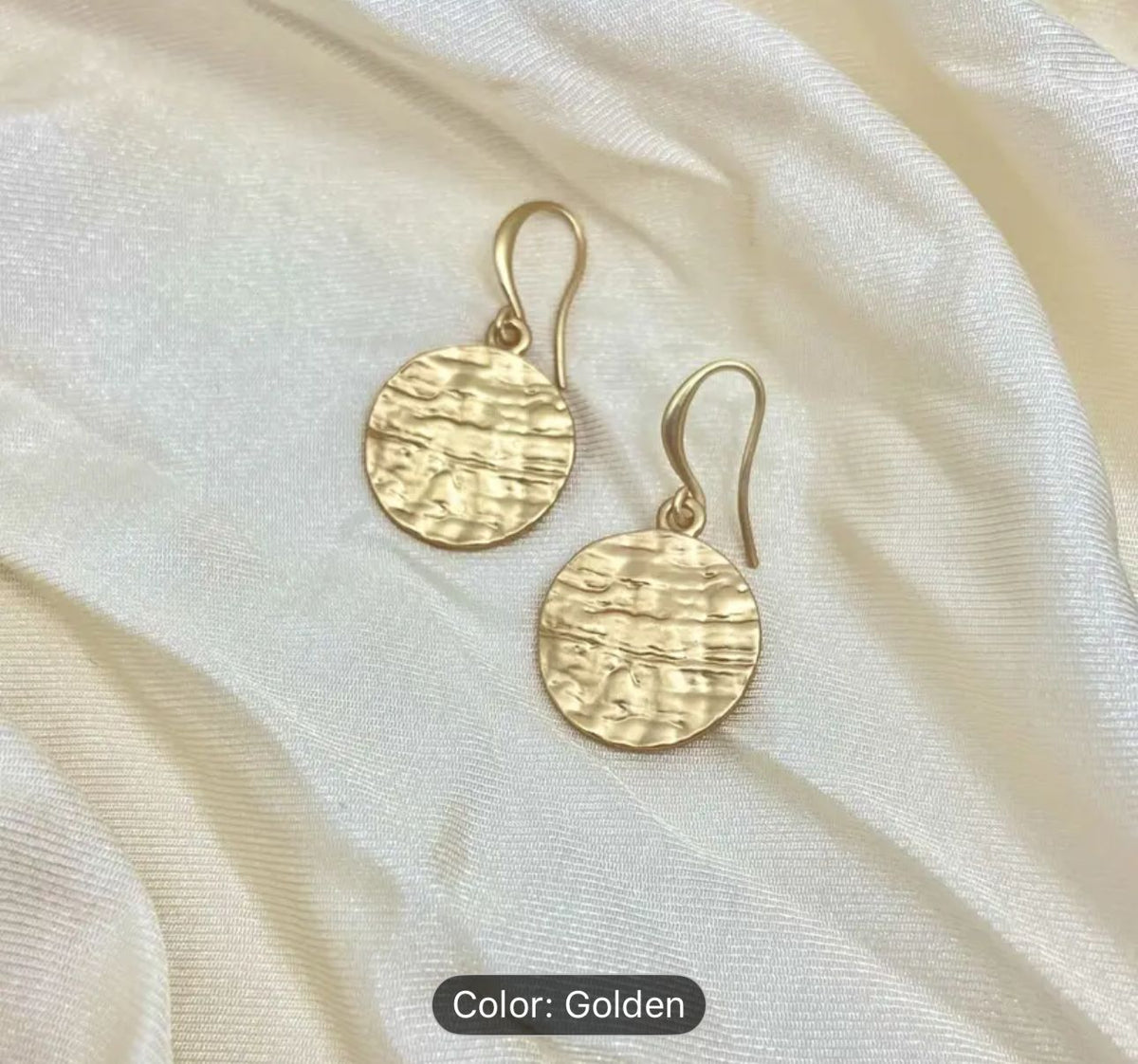 Vintage Boho Golden Tone Textured Disc Drop Earrings in Berlin