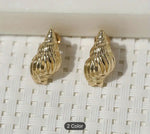 Seashell Earrings Gold Tone Rhinestone Pierced Signed in Berlin