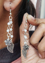 Two Layer Pearl Chain with Flower and Leaf Dangler Earrings in Germany