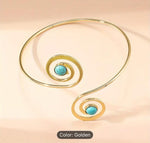 Bohemian Vintage Turquoise &amp; Golden Spiral Open Cuff Arm Bracelet in Munich