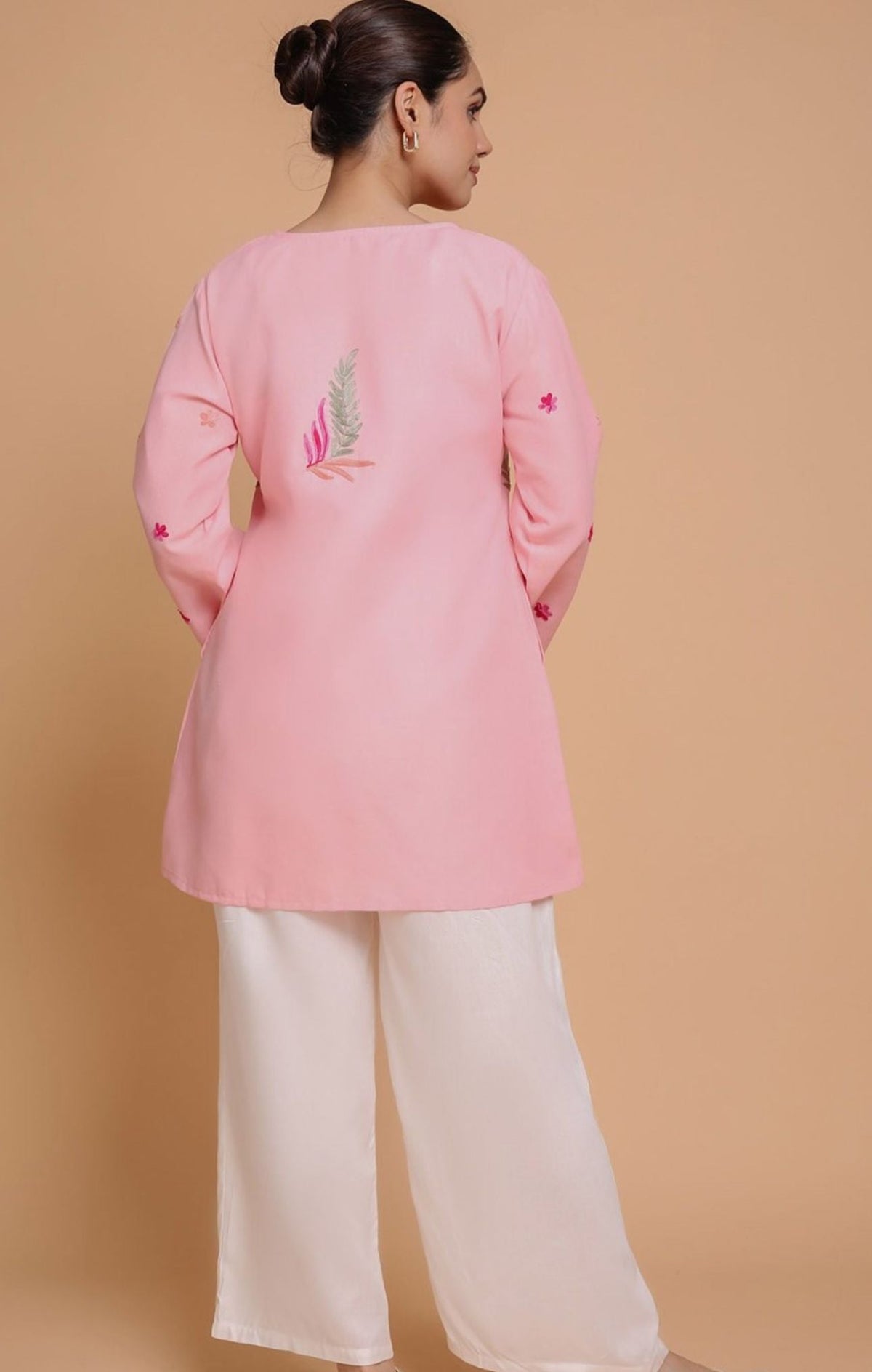 Floral Embroidered Pastels Cotton A-line Kurta in Germany