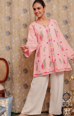 Floral Embroidered Pastels Cotton A-line Kurta in Germany