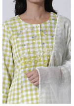 White & Green Checker Cotton Kurta in Germany