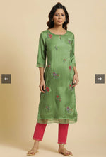 Green Embroidered Shantung Festive Kurta in Germany