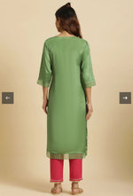 Green Embroidered Shantung Festive Kurta in Germany