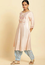 Peach Embroidered Flared Kurta in Munich