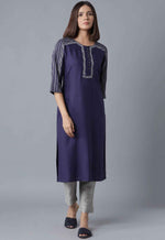 Blue Embroidered Straight kurta in Munich