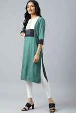 Green Solid kurta With Ecru And Black Yoke