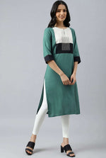 Green Solid kurta With Ecru And Black Yoke
