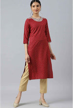 Red Printed kurta With Metallic Embroidery in Munich