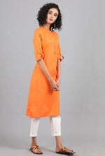 Orange Mandarin Neck Solid kurta in Germany