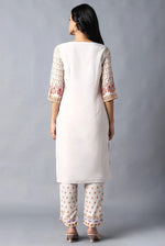 Ecru Round Neck kurta With Multi coloured Floral Print in Germany