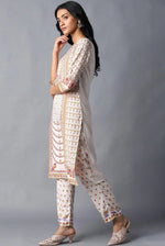 Ecru Round Neck kurta With Multi coloured Floral Print in Germany