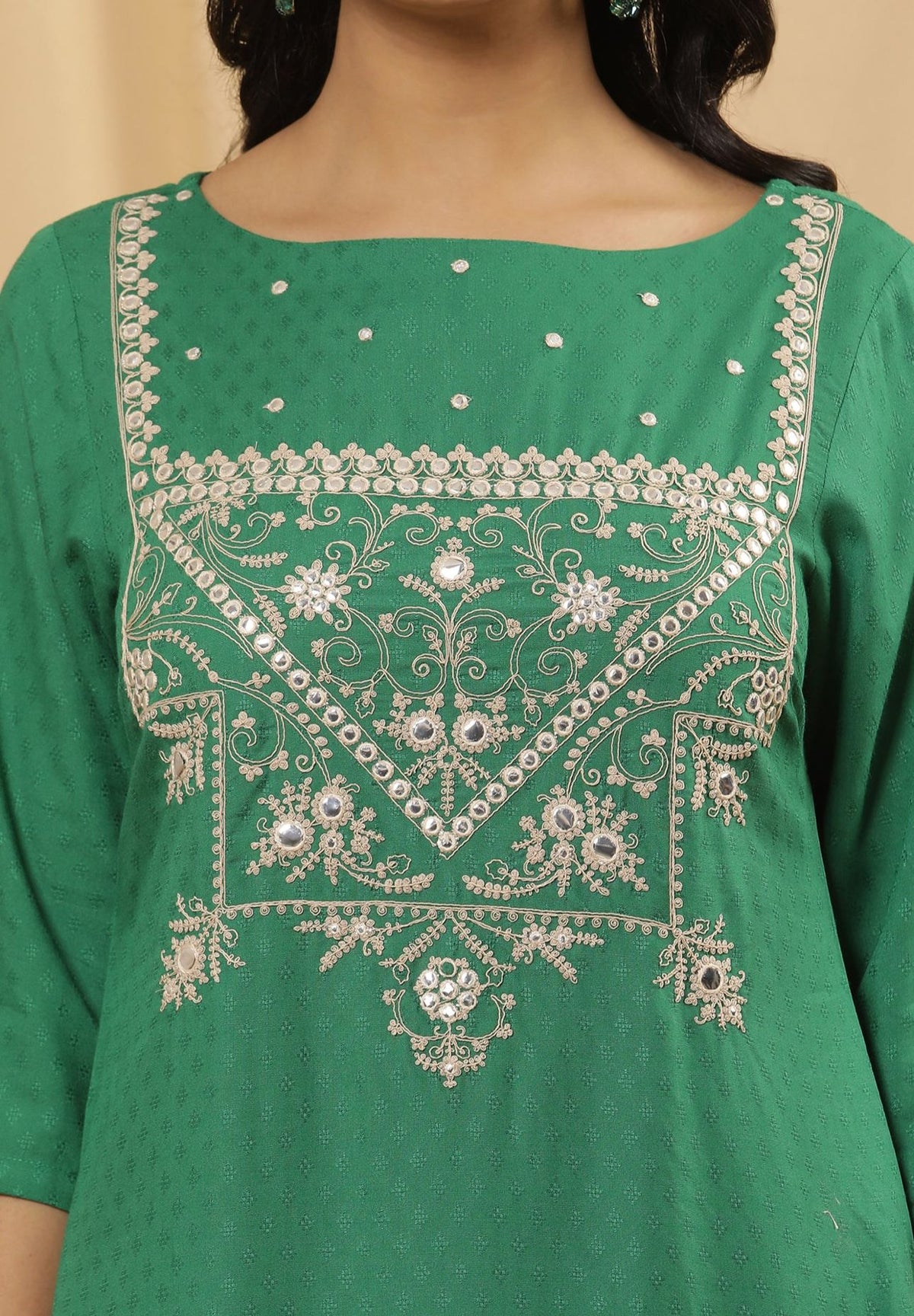 Green Dori Embroidered Straight Kurta in Berlin