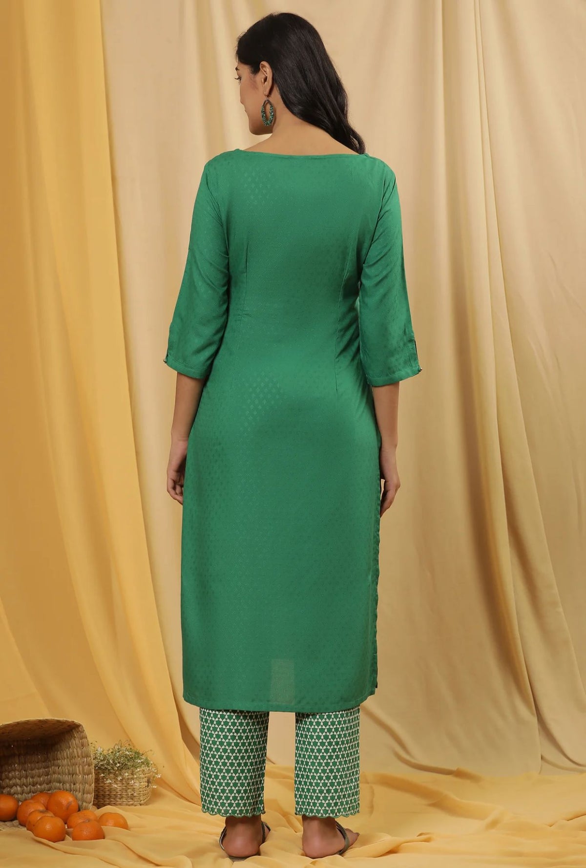 Green Dori Embroidered Straight Kurta in Berlin