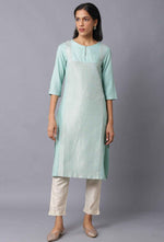 Teal Blue Jacquard kurta With Embroidered Yoke in Munich