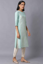 Teal Blue Jacquard kurta With Embroidered Yoke in Munich