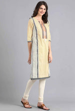 Yellow Round Neck Printed kurta in Germany