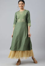 Olive Green A-Line Embroidered kurta With Sequins in Munich