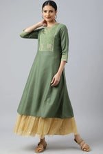 Olive Green A-Line Embroidered kurta With Sequins in Munich