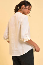 Ecru Cotton Flax Button Down Western Top in Berlin