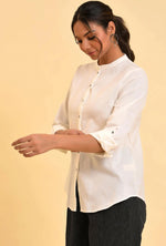Ecru Cotton Flax Button Down Western Top in Berlin