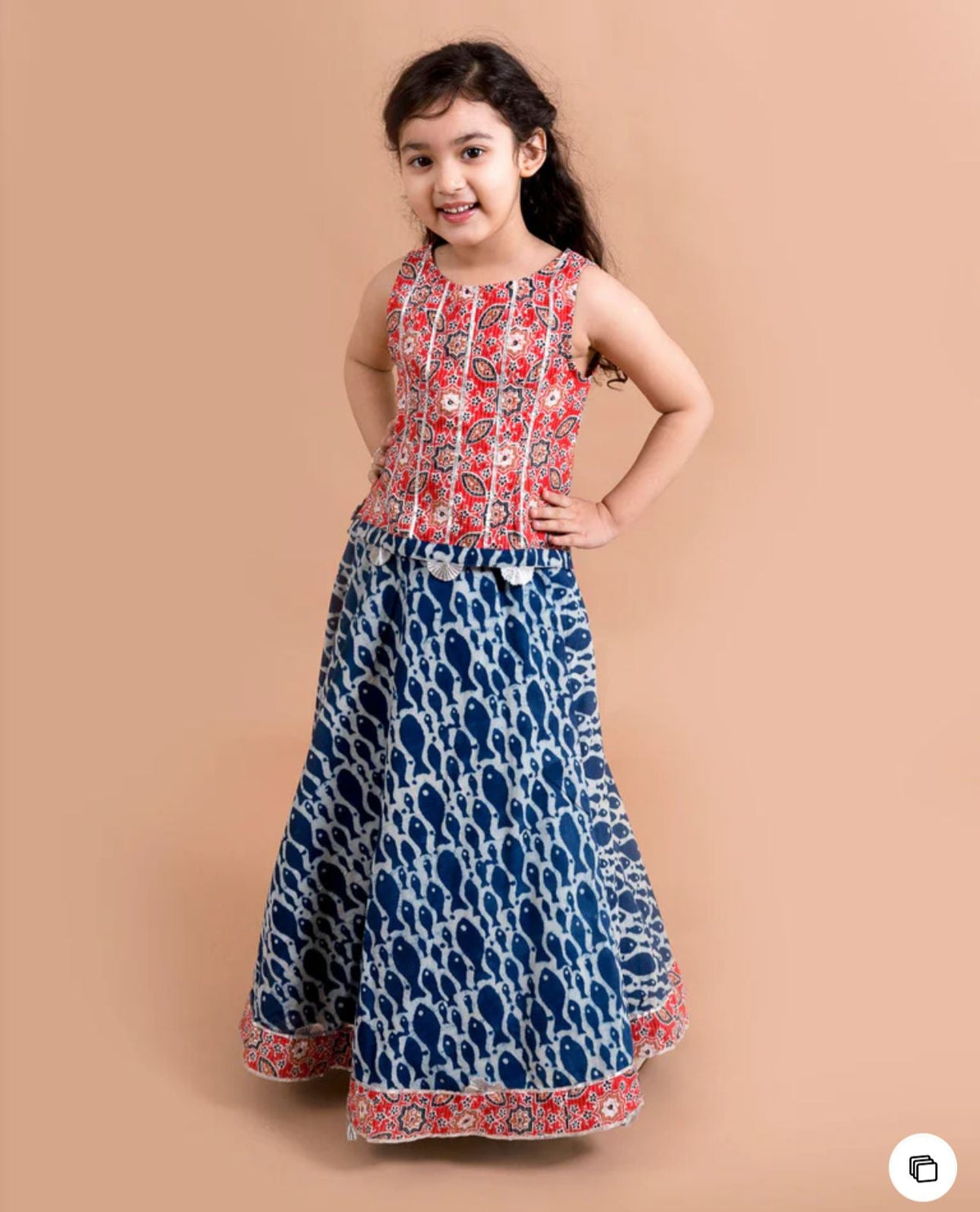 Girls Blue & Red Printed Ready to Wear Lehenga & Choli in Germany