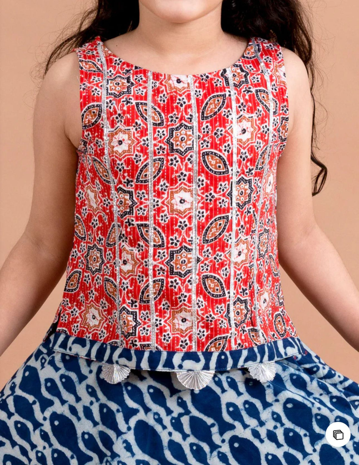 Girls Blue & Red Printed Ready to Wear Lehenga & Choli in Germany
