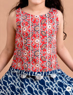 Girls Blue & Red Printed Ready to Wear Lehenga & Choli in Germany