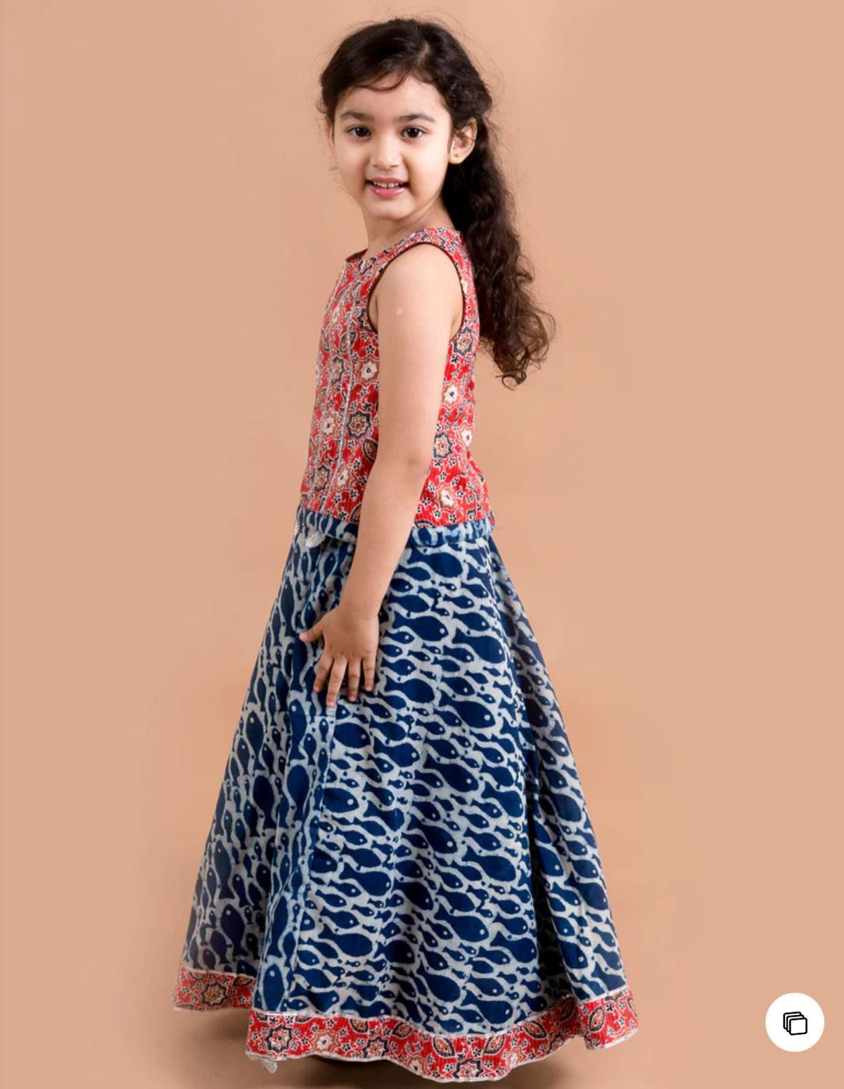 Girls Blue & Red Printed Ready to Wear Lehenga & Choli in Germany