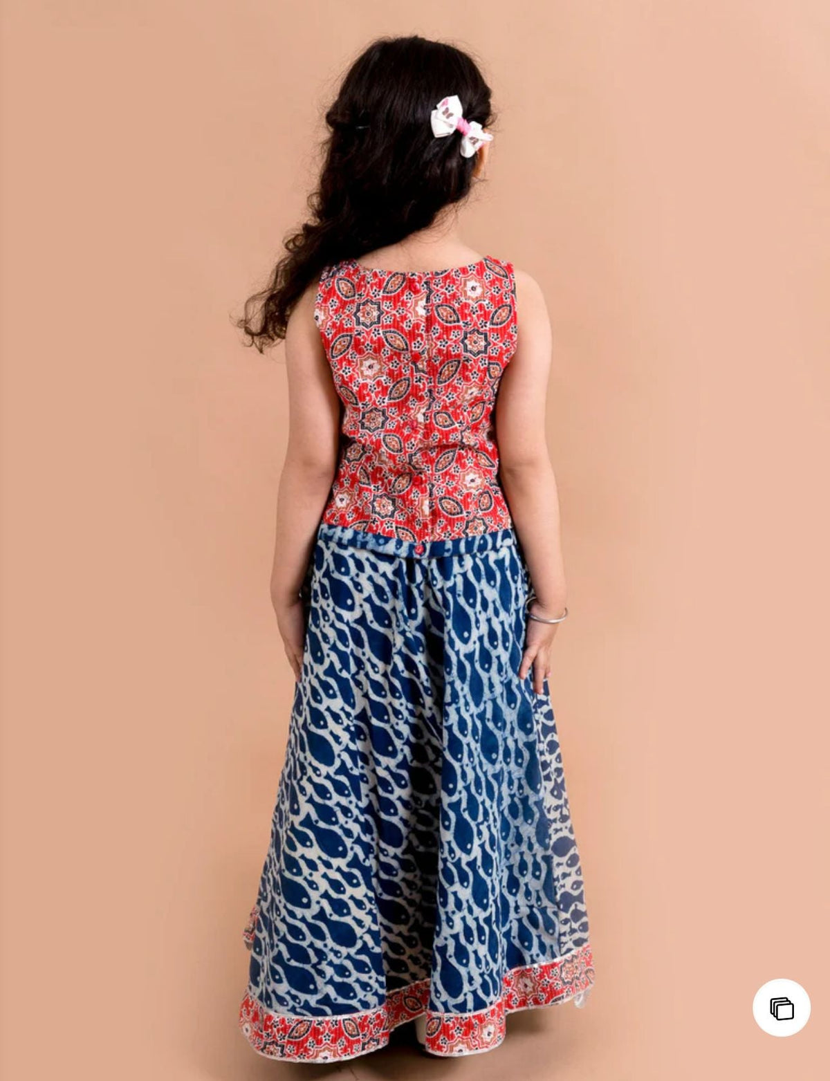 Girls Blue & Red Printed Ready to Wear Lehenga & Choli in Germany