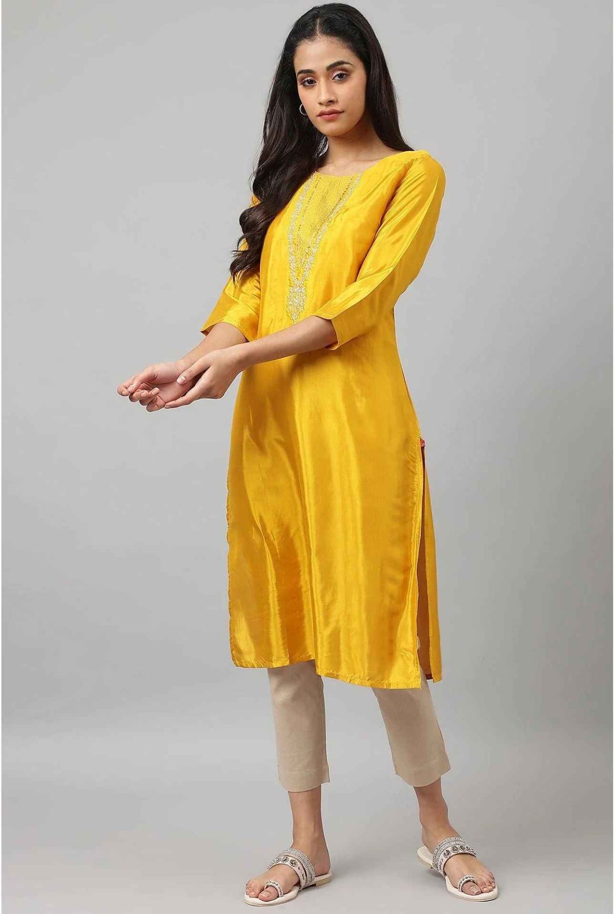 Yellow Embellished Straight Kurta in Germany
